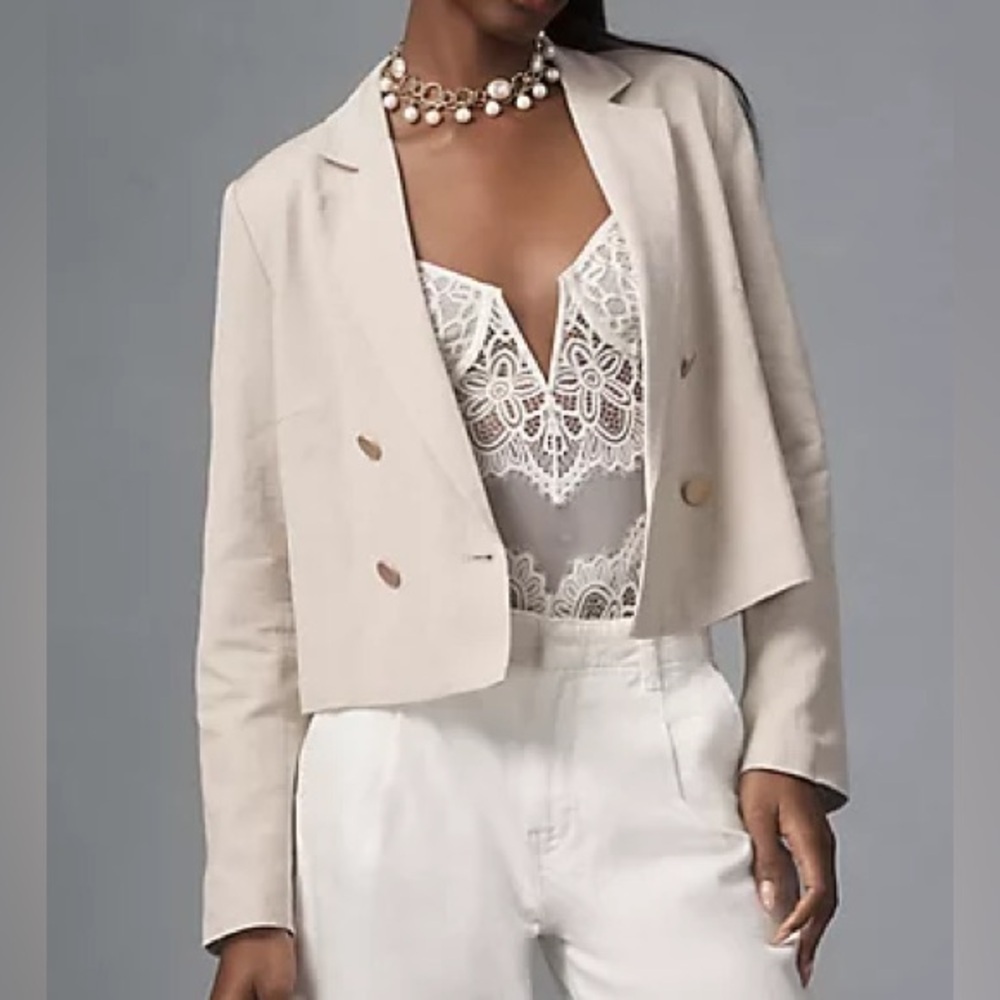 Anthropologie Dolan M Pleated-Back Cropped Blazer